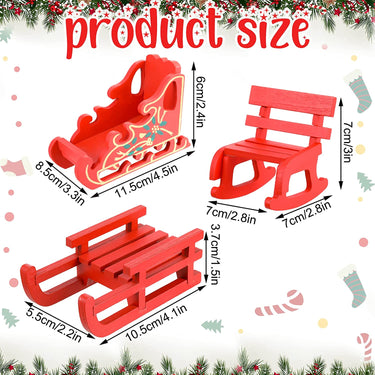 3 Pieces Christmas Elf Accessories Wooden Dollhouse Accessories Tiny Doll House Mini Rocking Chair Elf Seat and Sled for Holiday Fairy Furniture Decoration and Kids' Xmas Gifts